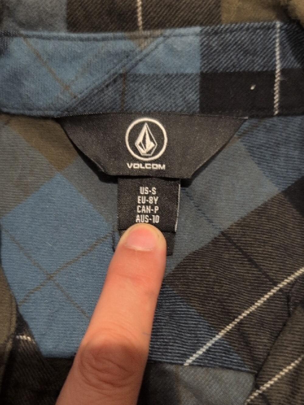 Volcom Boys Blue, Olive and Black Plaid Button-Down Shirt - Picture 3 of 4